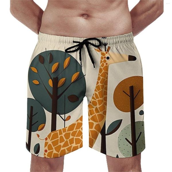 Shorts masculinos verão board girafa correndo ilustrações vibrantes design praia calças curtas vintage troncos confortáveis plus size