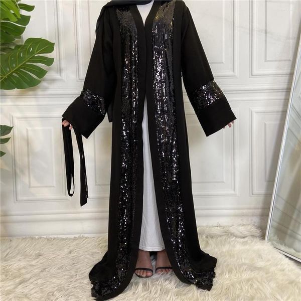 Ethnische Kleidung Naher Osten Außenhandel Übergroße muslimische Mode Pailletten Patchwork Strickjacke Nida Robe Damen Jalabiya für Frauen Offene Abaya