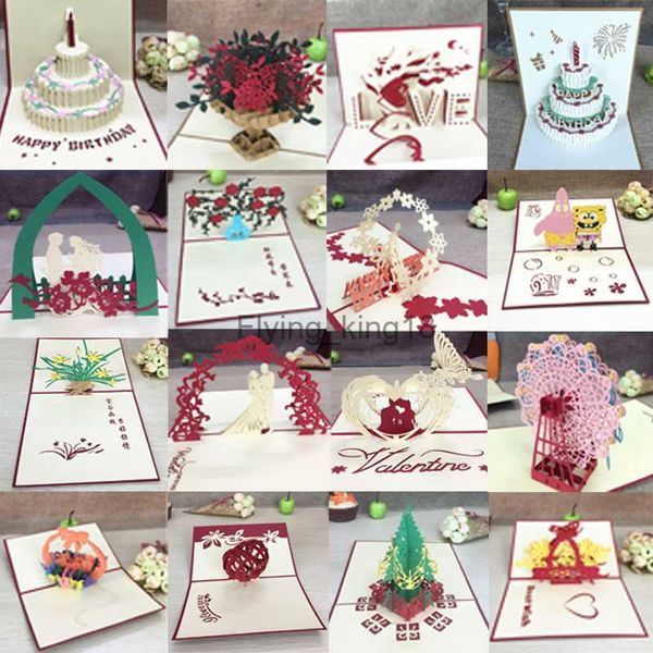 1 pçs 3d pop up cartões com envelope corte a laser cartão postal para aniversário natal dia dos namorados festa de casamento decoração hkd230829