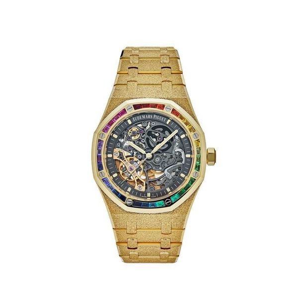 Audpi Automatische mechanische Uhren Schweizer Luxusarmbanduhren Audpi Royal Oak Double Balance Wheel Openworked Rainbow Baguette Fr... HBAQ