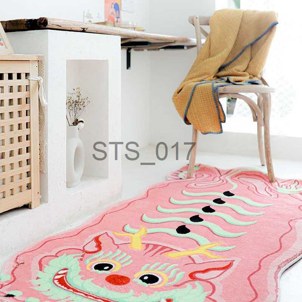 Teppiche Lustiger molliger Drache-Teppich Bequeme weiche Schlafzimmerteppiche Cartoon-Wohnzimmerdekoration Teppich Rosa Couchtischteppiche Tapete x0829