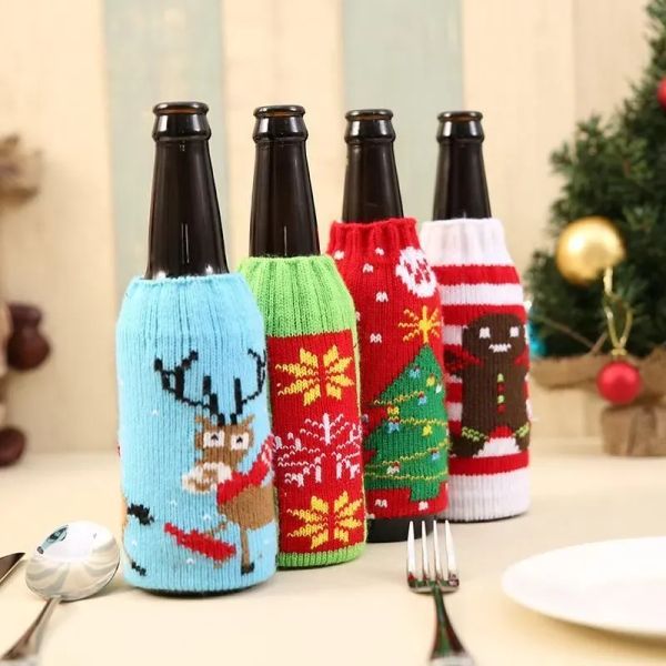 Рождественская вязаная крышка бутылочки для вина в пользу рождественских пивных вин Сумки Санта Снеговик Мус пиво.