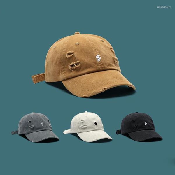 Berets Dollar Stickerei Schirmmütze Damen Herren Vintage Zerrissene Sonnencreme Hüte Einstellbar Für Laufen Tennis Golf Unisex Mann Schnallenkappen