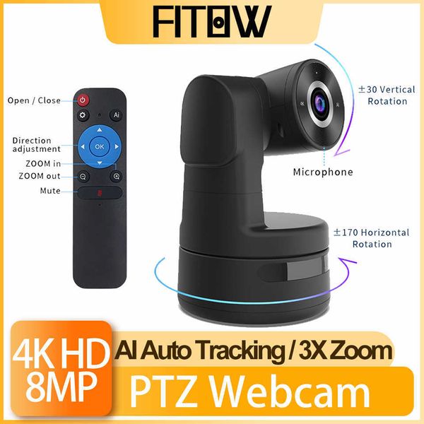 Taida 4K Auto Focus AI PTZ PTZ Webcam Remote Control Camera Camera 3x Zoom Auto Track Online Meeting Video Camera HKD230825 HKD230828 HKD230828