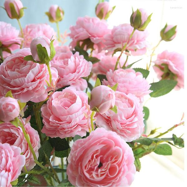 Dekorative Blumen, 1 Stück, 61 cm lang, westliche Rose, künstliche Blume, 3 Köpfe, heimische Seide, Pfingstrose, Hochzeit, ausländische Dekoration, Party-Dekoration