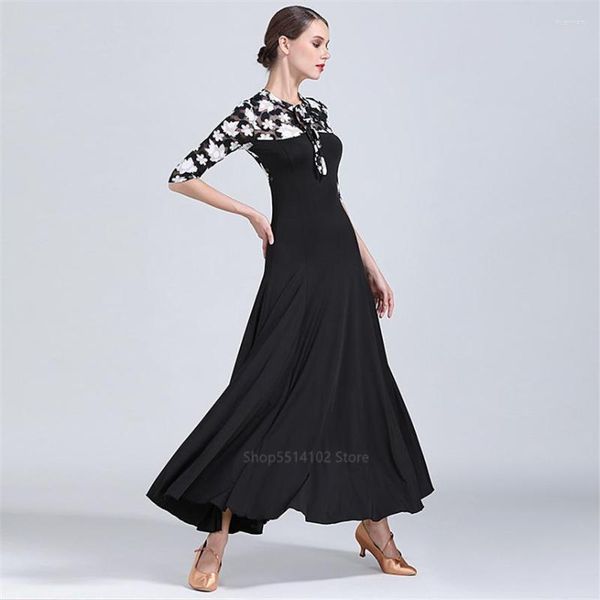 Palco desgaste 2023 espanhol flamenco vestido para mulheres meninas cigano dança saia traje laço stiching grande asa preto desempenho vestido