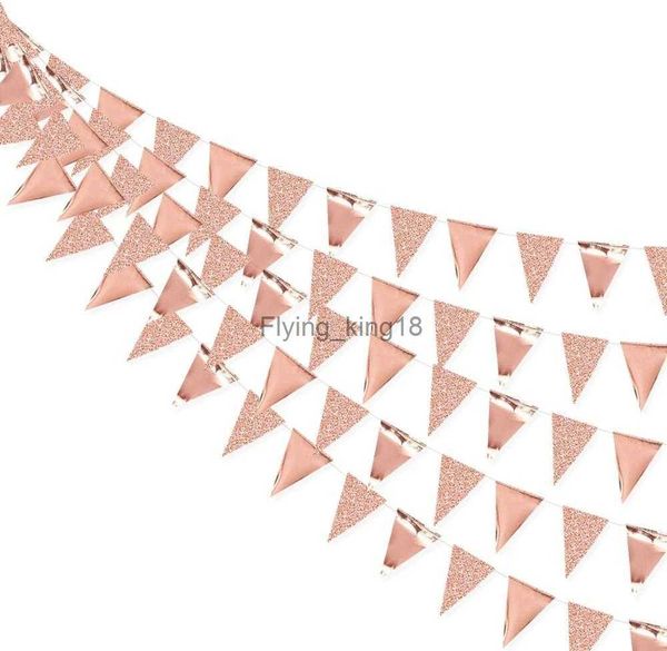 3M Roségoldene Papier-Wimpelkette, Dreiecke, Flaggen, Hochzeitsgirlanden, Hochzeitsbanner, Abschlussfeier, Babyparty, Geburtstagsfeier, Hängedekoration HKD230829