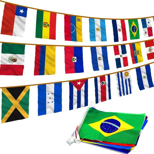 Outros suprimentos para festas de eventos Anley América Latina 21 países bandeiras de corda para eventos internacionais variados banners de bandeira latina 30 pés 230828