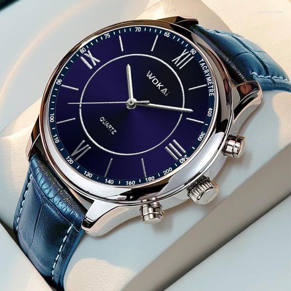 Relógios de pulso masculino casual relógio de pulso elegante azul quartzo pulseira de couro relógios masculino relogio moda masculino relógio ao ar livre reloj hombre