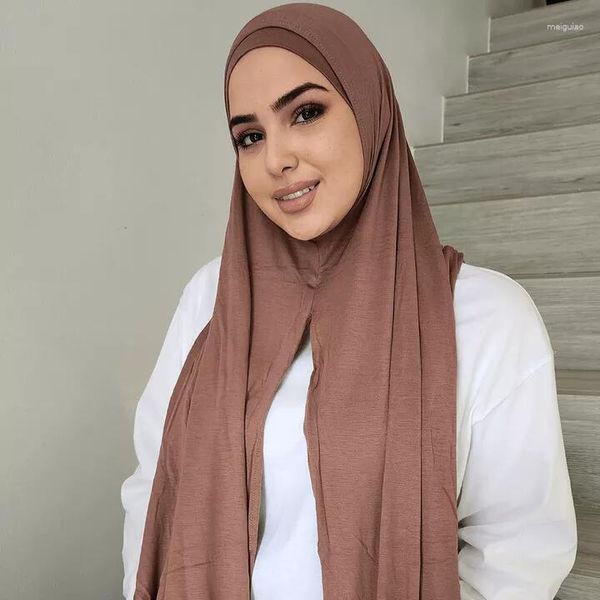 Abbigliamento etnico Cotone Hijab Punto Maglia elastica Sciarpa Malesia Scialle Pianura Musulmano Avvolge Morbido turbante Fascia Foulard Eid Elegante 2023