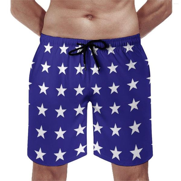 Shorts masculinos branco estrelas placa verão eua bandeira impressão correndo surf calças curtas homens secagem rápida design bonito plus size troncos de natação