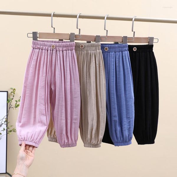 Calças crianças calças de bainha elástica meninos meninas seda gelo casual jogger pant sólido mosquito crianças roupas longas