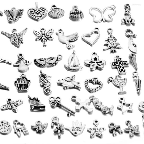 Encantos 100 peças estilos mistos animal coração chave coroa pingentes joias faça você mesmo para colar pulseira fazendo acessórios u050