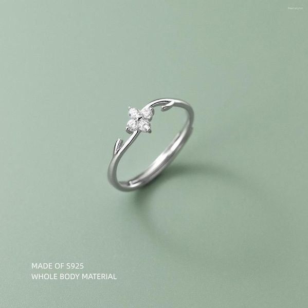 Anéis de cluster Lavifam 925 prata esterlina pequeno anel de dedo para mulheres menina zircons quatro pétalas flor linha doce mão jóias