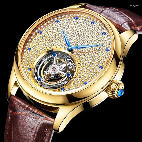 Orologi da polso Orologio da uomo Tourbillon di fascia alta Orologio da polso meccanico con zaffiro di diamanti di lusso Lancette luminose Impermeabili Orologio da polso meccanico originale da vero business