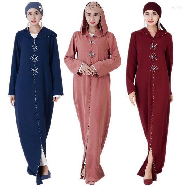 Abbigliamento etnico da donna maxi abito vintage a maniche lunghe con strass caftano marocchino islamico musulmano lunghezza del pavimento