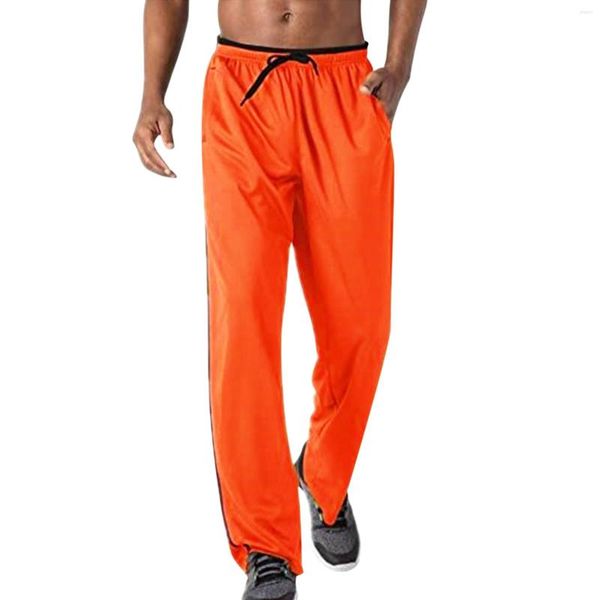 Calças masculinas homens respirável sweatpants malha jogger zíper correndo ginásios fitness solto treinamento sportpants