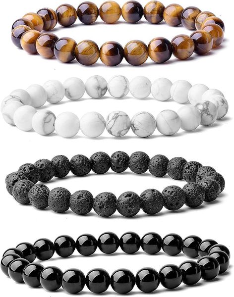 WRCXSTONE Bracciale con perline elasticizzate di cristallo curativo, splendide pietre semipreziose naturali da 8 mm, unisex