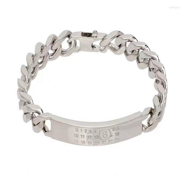 Bangle Y2K 925 Серебряный MM6 Браслет Margiela 20 см. Мужчины Женщины Пара Классическая Губа Ручная цепь весенняя пряжка могила