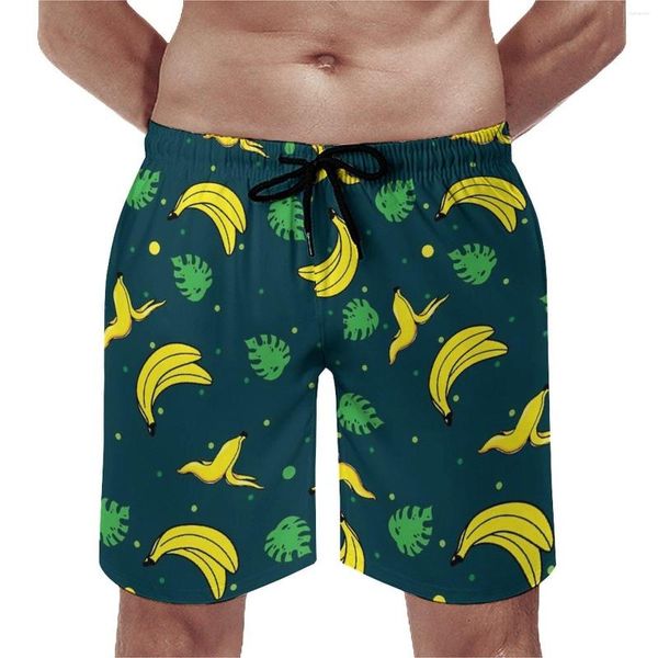 Erkek şort tahtası muz baskısı sevimli plaj gövdeleri yeşil yapraklar erkekler hızlı kurutma spor fitness artı beden kısa pantolon