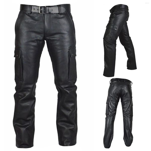 Pantaloni da uomo Pantaloni casual in pelle moda gotica Steampunk Pantaloni Hip Hop Street Wear Pantaloni cargo da moto maschili con tasca