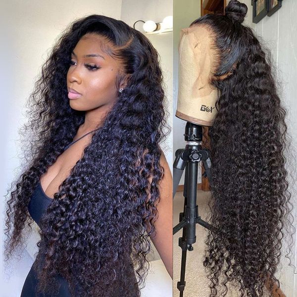 13x6 HD tiefe Frontal Curly Human Hair Perücken Brasilianer für schwarze Frauen 30 Zoll transparent 13x4 Wasserwellenspitze Vorderperücke