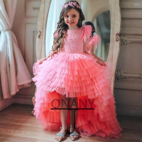 Vestidos de menina jonany vestido de flor rosa fenda contas românticas 2023 feito sob encomenda aniversário concurso comunhão robe de demoiselle festa de bebê