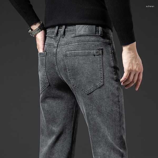 Jeans da uomo Moda Grigio Uomo Marca Primavera Autunno Casual Pantaloni slim elasticizzati Comodi pantaloni in denim elastico di cotone Maschio