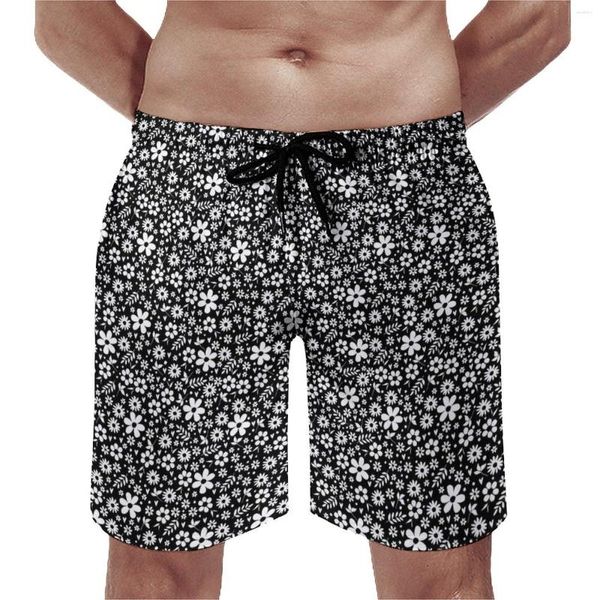 Herren Shorts Ditsy Floral Gym Sommer Schwarz und Weiß Klassische Boardshorts Hosen Männer Sport Bequemes Design Badehose