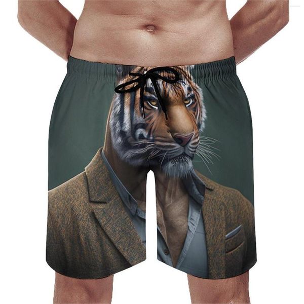 Shorts masculinos verão board tigre correndo retratos incríveis calças curtas personalizadas retro secagem rápida troncos de natação plus size