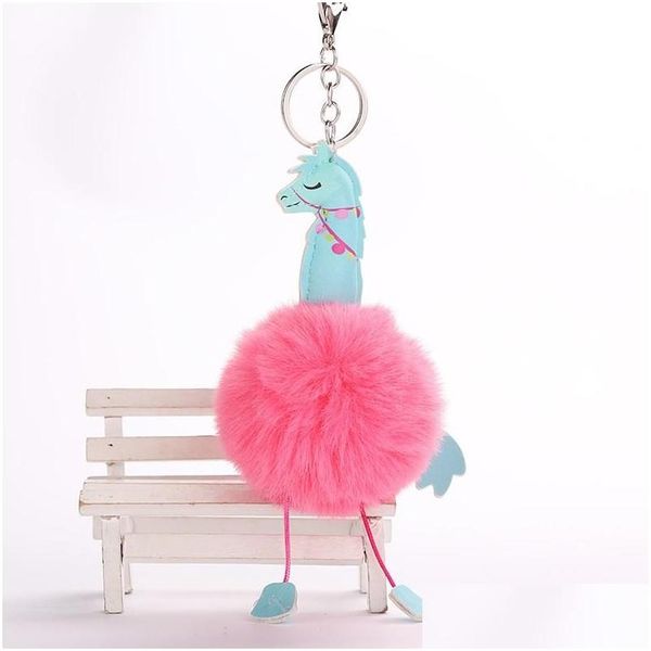 Chaveiros Lanyards Cavalo Forma Fluffy Fur Pompom Chaveiros Mulheres Moda Saco De Carro Pingente Bonito Animal Faux Chaveiro Chaveiro Meninas Gi Dh3Rb