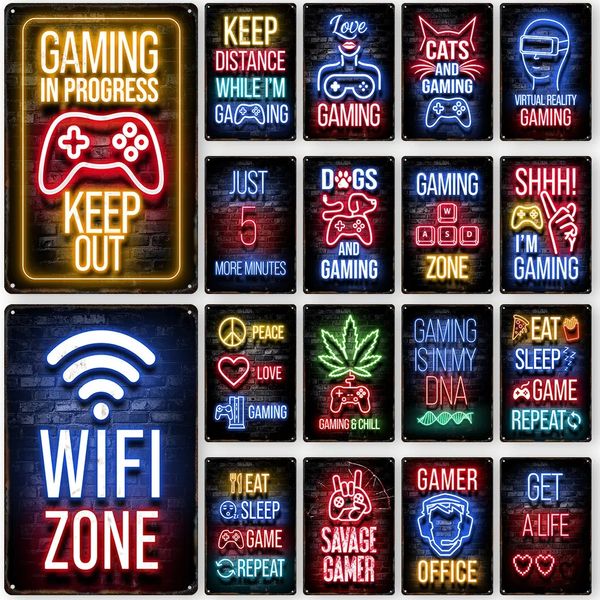 Gamepad Vintage Metal Poster Neon Light Light Letings Decorative Tin Sign Game Room Wall Planque Современный домашний декор эстетический геймер офисная живопись 20CMX30CM W01