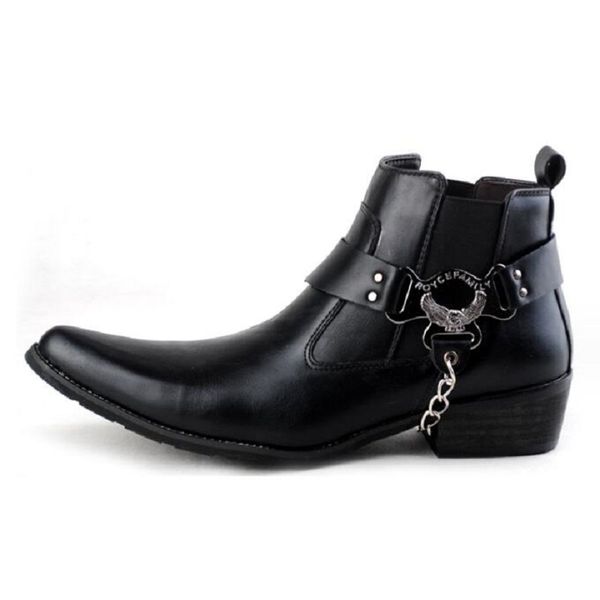 Homens de luxo moda punk rock vestido leatherboots apontou toe oxfords sapatos tendência tornozelo botas zapatos hombre 1aa44