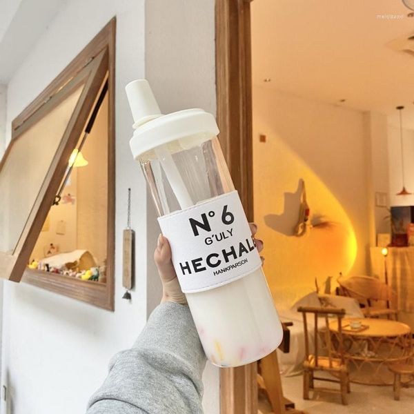 Weingläser N6 Einfache und große Kapazität Stroh Wasser Tasse Glas kann Perlen Kunststoff absorbieren sind verfügbar