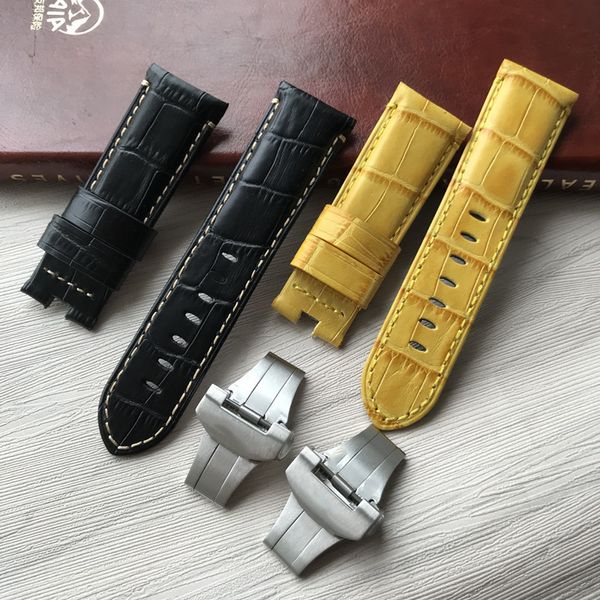 Assista Bandas 24mm Handmade Costurado Genuíno Bezerro Couro Watch Band para implantação Fivela Pulseira Strap para PAM Enviar também 230828