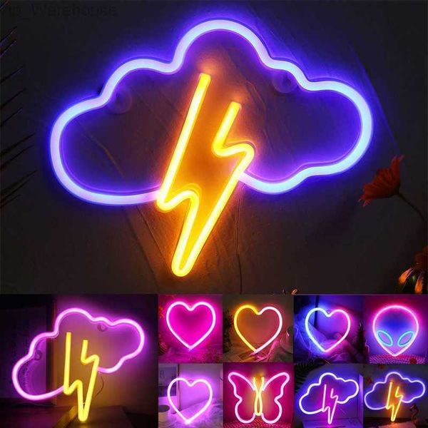 Cuore San Valentino LED Insegne al neon Fulmine Decorazione della sala giochi Appeso Lampada da notte Camera da letto Alien Luci al neon Decorazione di arte della parete HKD230825