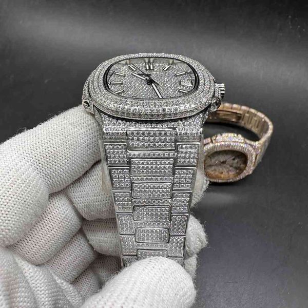 Automatikuhr Automatik Diamond 5711 Swarovski Hohe Diamanten überall Silbergehäuse 40 mm hochwertige Herrenuhren L