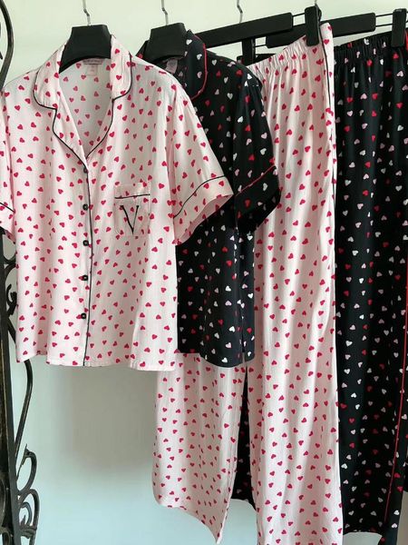 Damen-Nachtwäsche 2023 Pyjamas 2-teiliges Set Sommerkleidung für Frauen Seide Kurzarm VS Dünner Satin Home Hosenanzüge Schlafmantel
