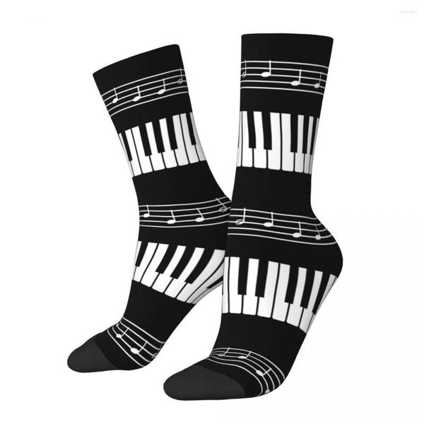 Meias masculinas engraçado piano órgão teclado vintage harajuku notas de música hip hop sem costura tripulação louco meia presente padrão impresso