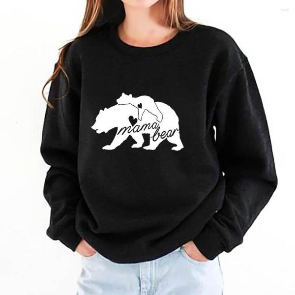 Damen Hoodies MaMa Bear Grafik bedrucktes Baumwoll-Sweatshirt Arrival Mom Life Casual O-Ausschnitt Langarm Tops Muttertagsgeschenk