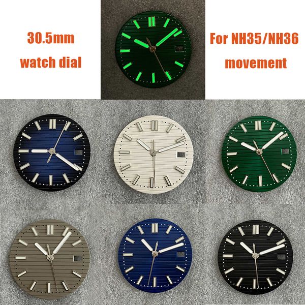 Outros relógios 30.5mm Watch Dial Hands Acessório Verde Luminous Strip Nail Men's Watch Substituições Peças para Nautilus NH35 / NH36 Movimento 230829