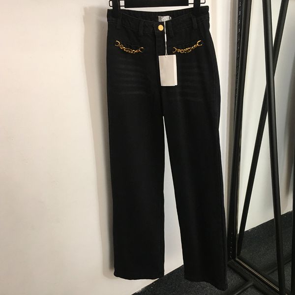 Творческие дизайнерские брюки с высокой талией джинсовая брюки черные хип -хоп штаны Женская бренда длинные брюки