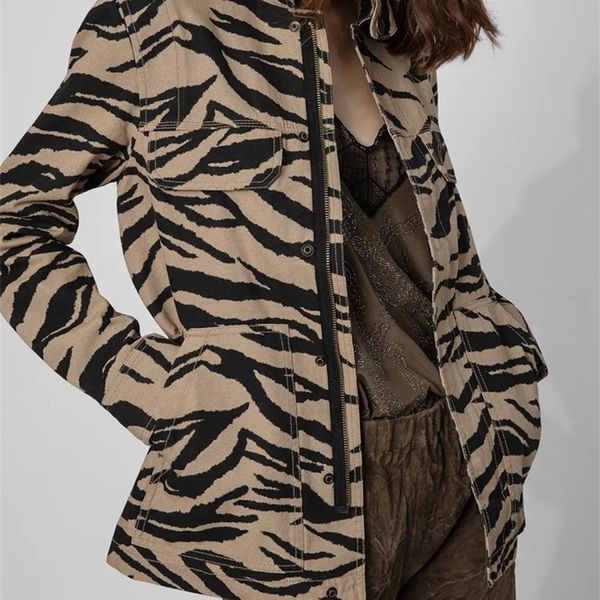 Mulheres jaqueta leopardo impressão jaqueta de volta asa carta bordado gola manga longa início do outono senhoras casaco zíper outerwear 230828