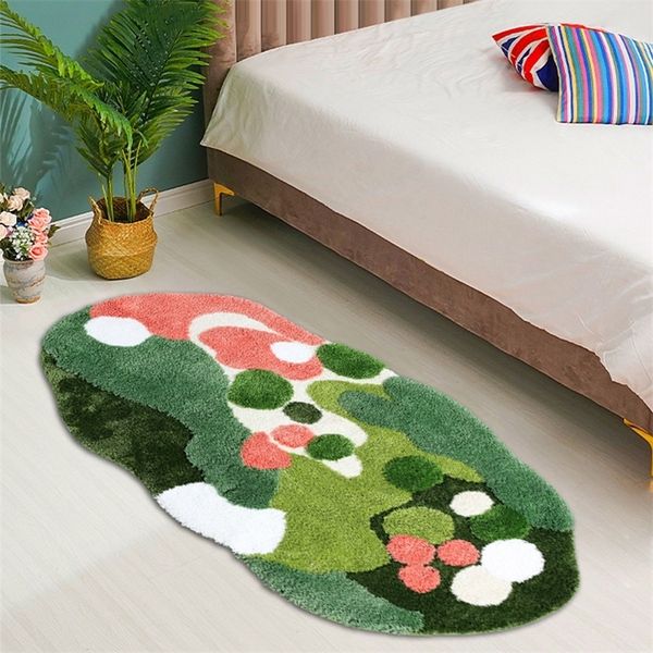 Halı Orijinal Tasarım 3D Moss Area Halı Oturma Odası Yeşil Yatak Odası Başucu Mat Mat Anti Slip Modern Shaggy Ev Halıları W230828