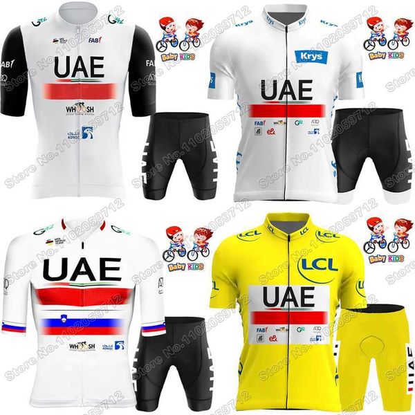 Radtrikot-Sets Kinder UAE Team Radtrikot Slowenien Tadej Pogacar Set Jungen Mädchen Frankreich TDF Fahrradbekleidung Kinder Rennrad-Shirts 230828