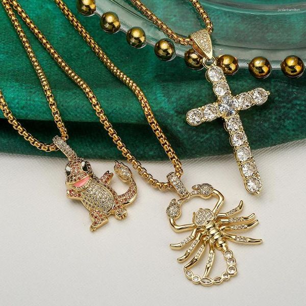 Anhänger Halsketten Mafisar Mode Hip-Hop-Stil Halskette vergoldet Zirkon Kreuz Dinosaurier Skorpion hochwertige Schmuck Geschenk