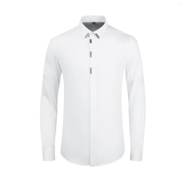 Camisas casuais masculinas de alta qualidade jóias de luxo botão acima de grandes dimensões completa manga longa v pescoço camiseta branco magro-ajuste shirtgood