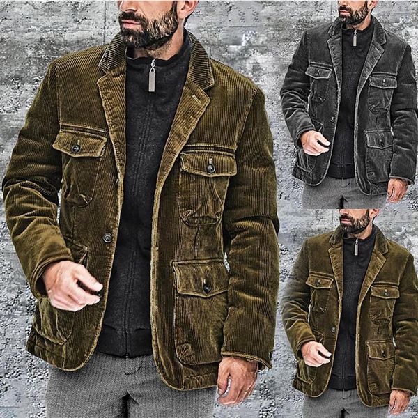 Herren Jacken Winter Knopf Mantel Revers Langarm Verdickte Jacke Ohne Kapuze Für Männer Sportliche Kleidung