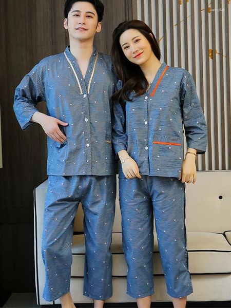 Mulheres sleepwear bezerro-comprimento pijama define mulheres botões traseiros dividir calças pijamas homem casal terno 2023 primavera verão macio homewear grande