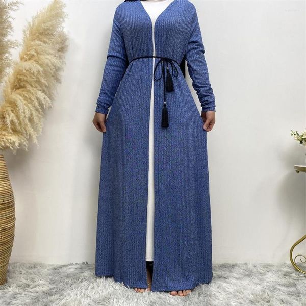 Abbigliamento etnico Ramadan Eid Maglione Cappotto Aperto Abaya Dubai Turchia Cardigan lungo Moda musulmana Abito Hijab Islam Arabo Kimono Femme